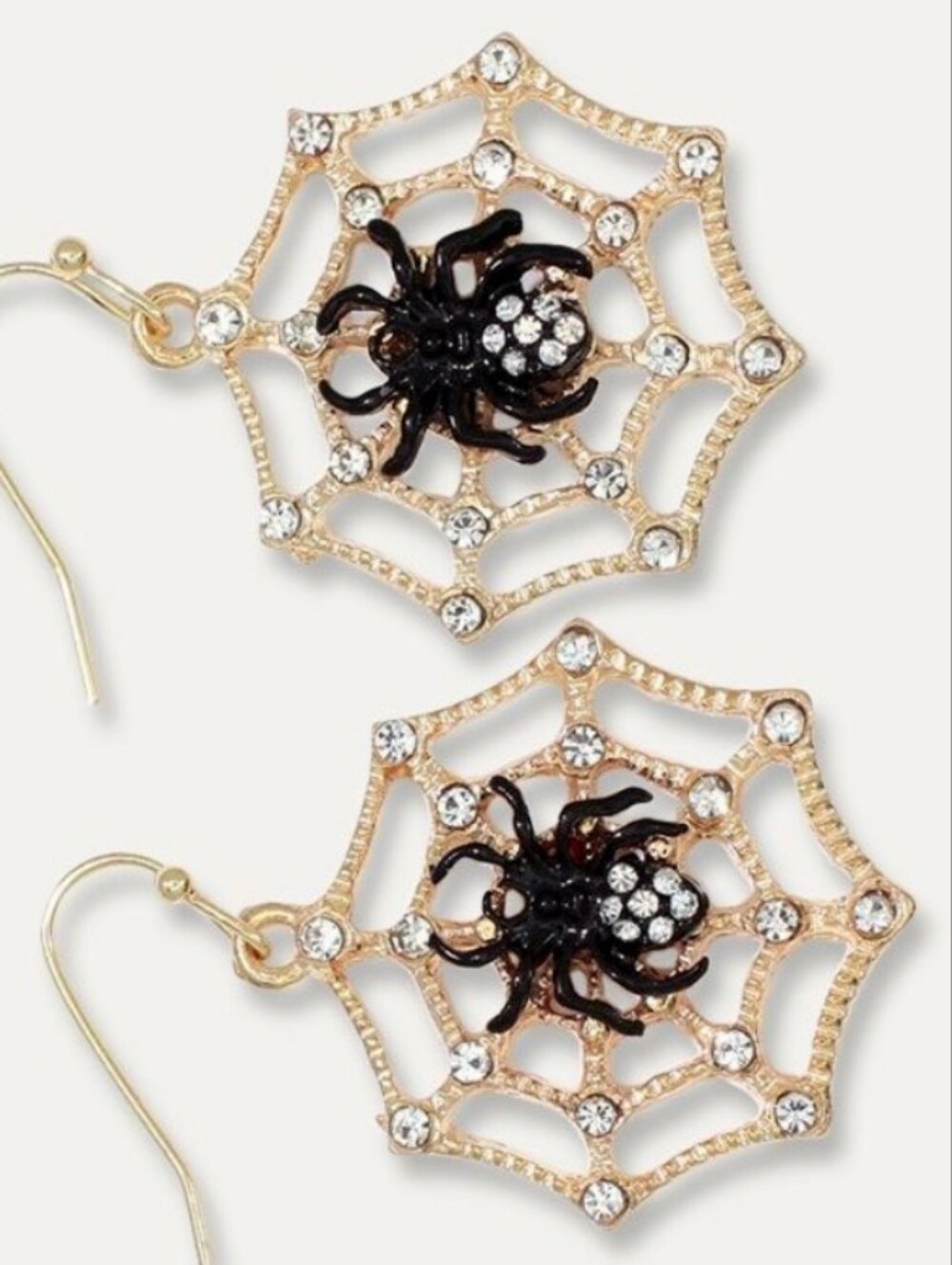 New Black Spider Web Earrings Gold with Rhinestones Costume Jewelry Halloween